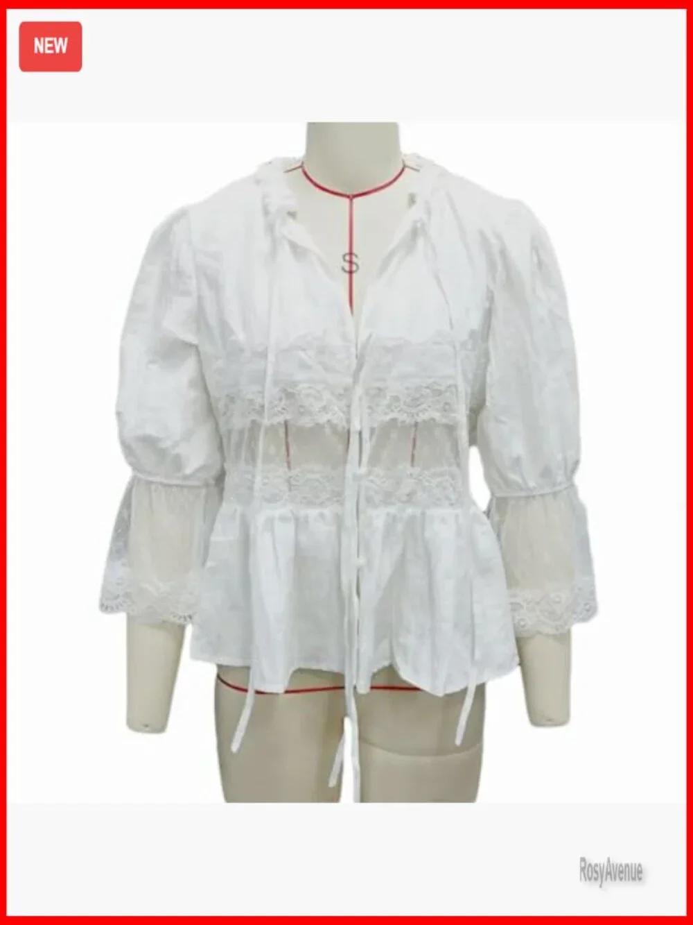 Peplum Blouse Lace Patchwork Tie Front Babydoll Top Cute Going Out Top - Picture 7 of 7